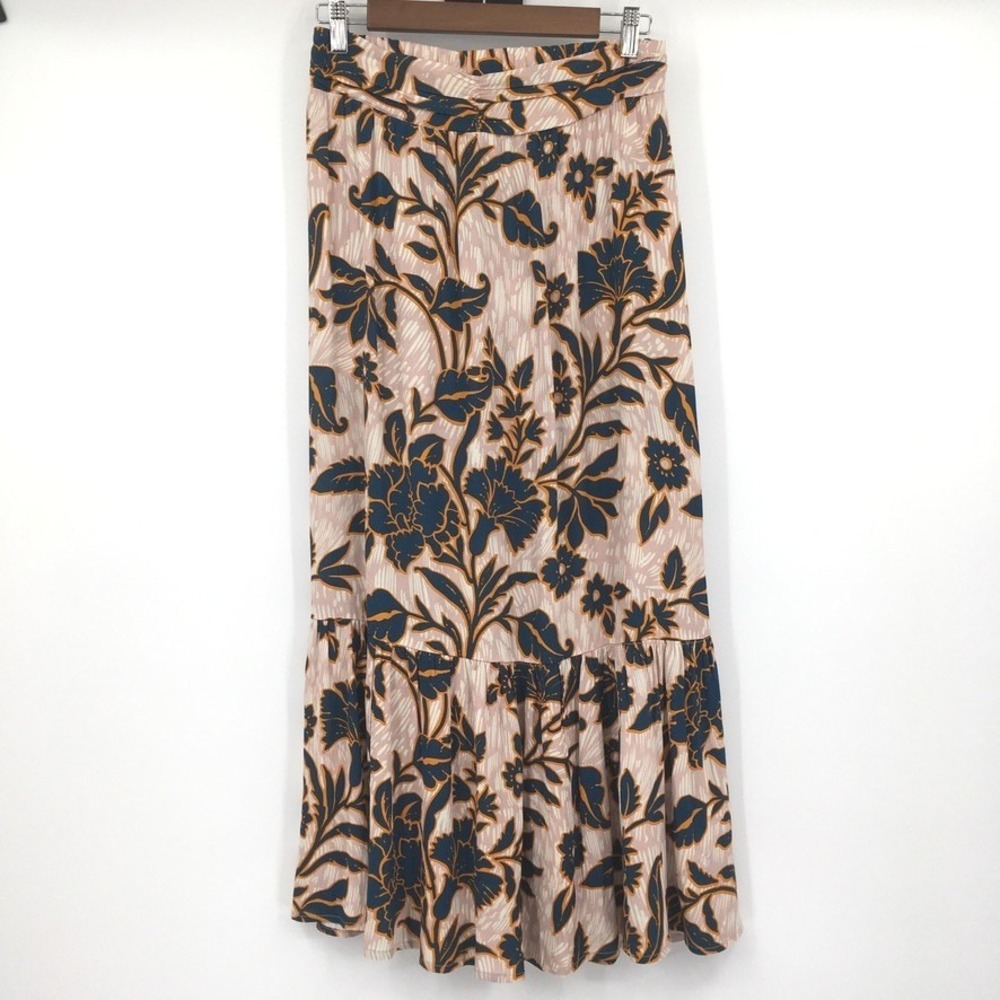 Sanctuary Floral Tiered Maxi Skirt Womens S Pink Navy Boho Cottage Church Modest